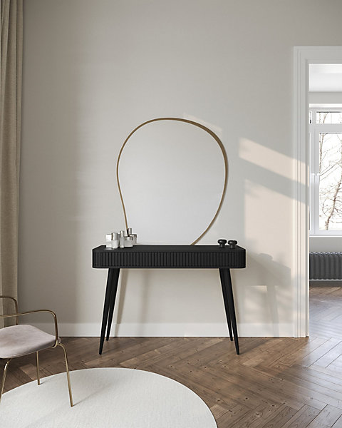 Coiffeuse 2 tiroirs façades cannelées noire 113 cm OVARLO