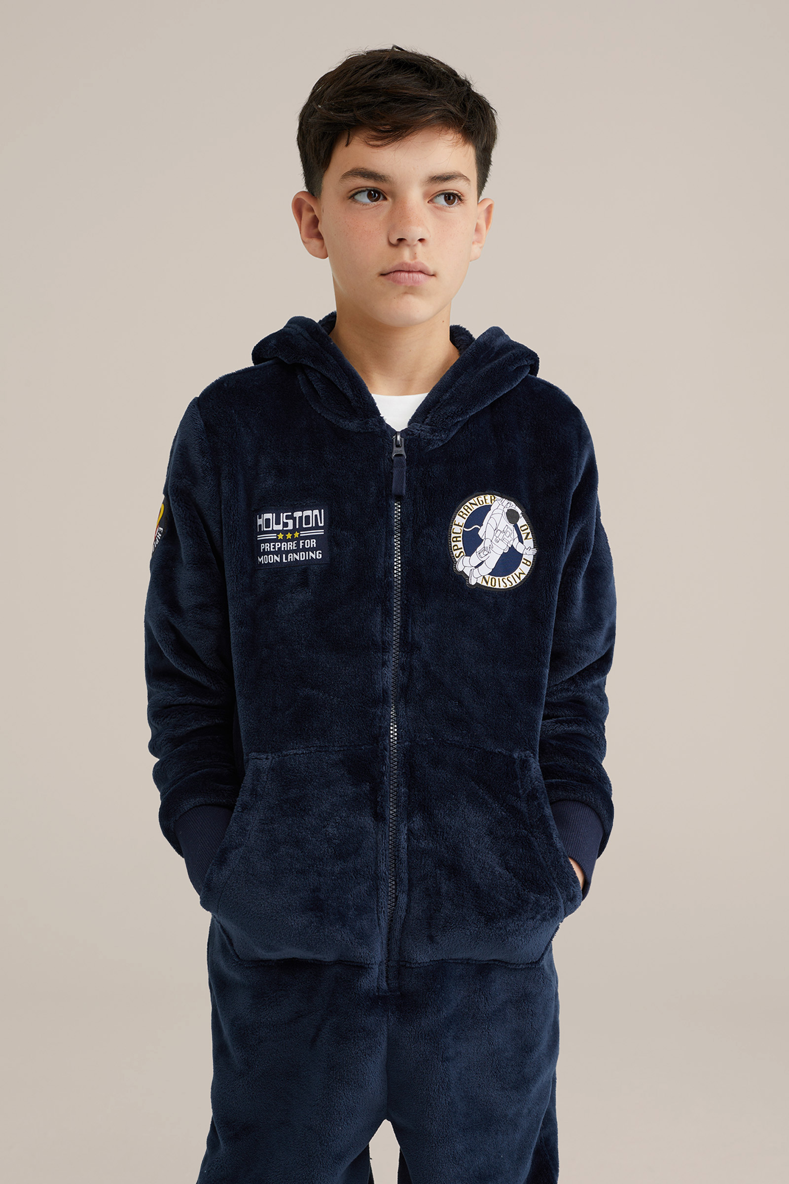 Jongens fleece onesie met patches