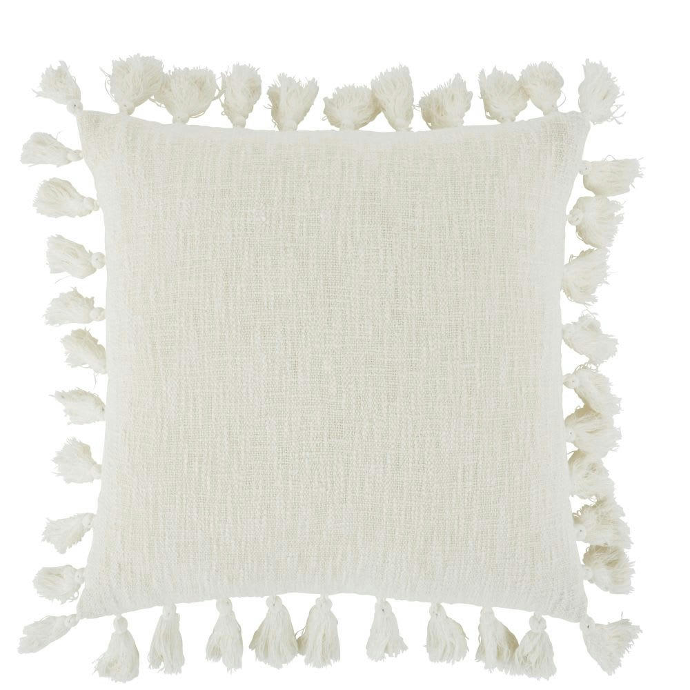 LIMANA - Coussin en coton écru avec pompons 50x50