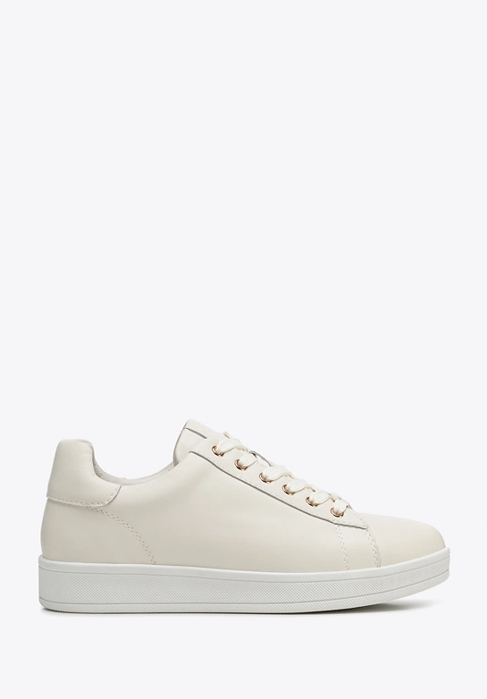 Damskie sneakersy skórzane na platformie kremowe