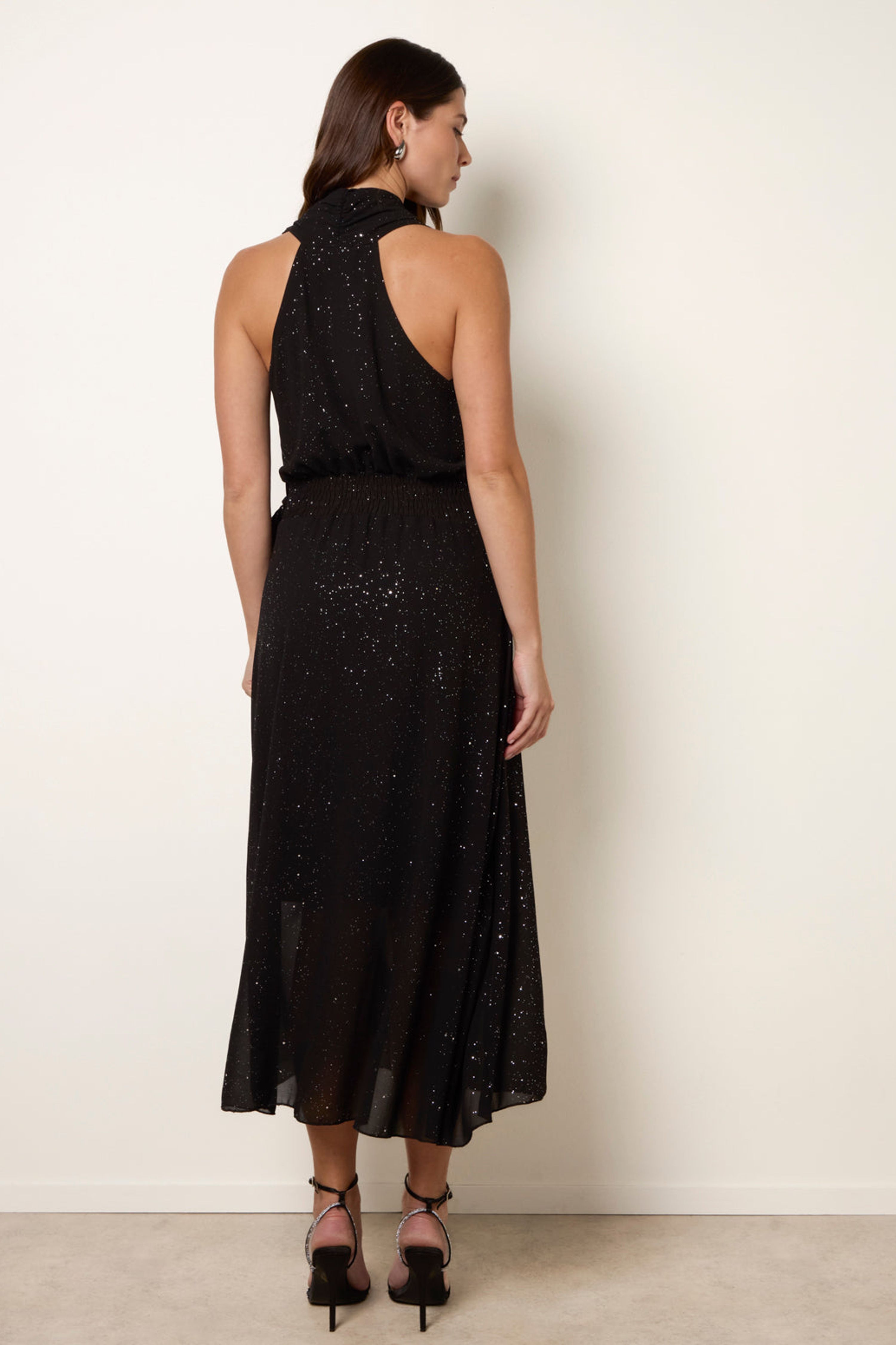 Blue Vanilla Black Wrap Knit Halter Shape Dress