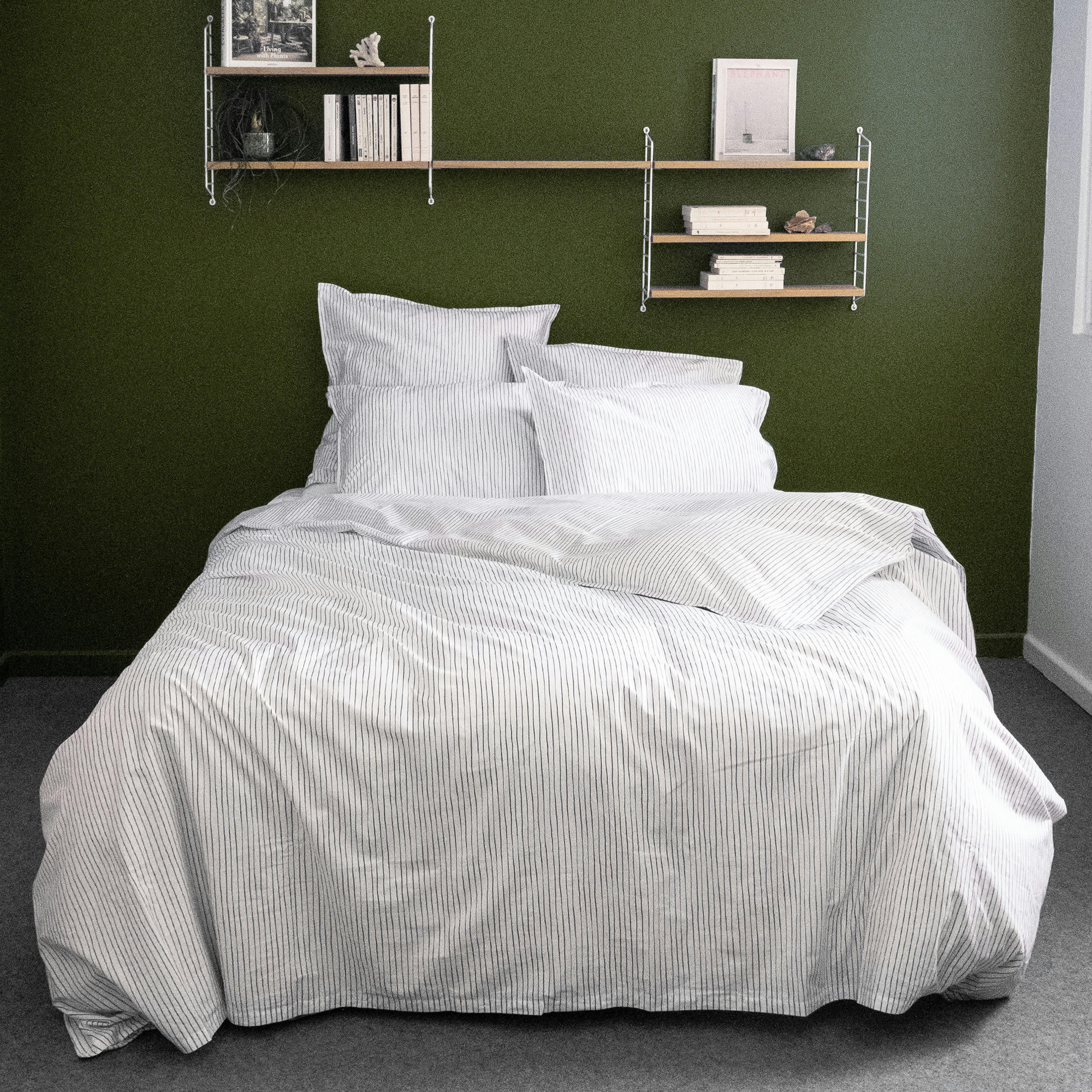 - Housse de couette en percale de coton bio à rayures 140x200