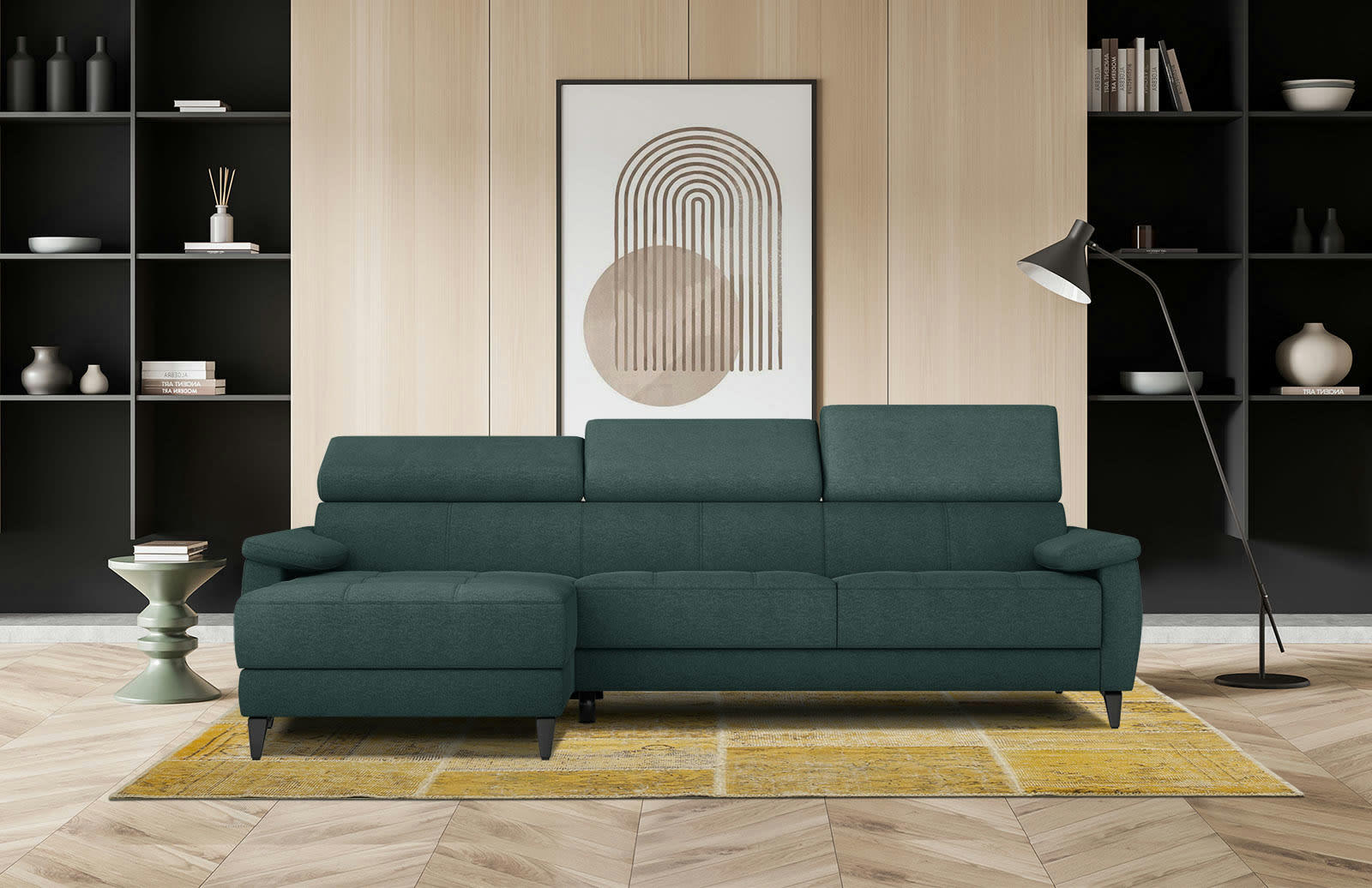 TAUNUS - Canapé d'angle gauche 4 places émeraude