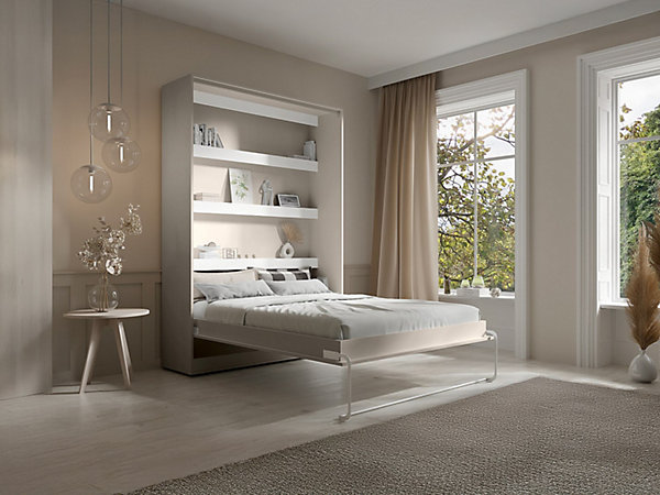 Lit escamotable 160 x 200 cm - Ouverture verticale manuelle - Avec LEDs - Beige - RAPILI