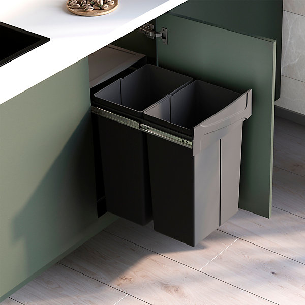 Emuca bac de tri sélectif a montage inférieur et extraction manuelle pour élément de cuisine Recycle, 2x25litres, Plastique gris