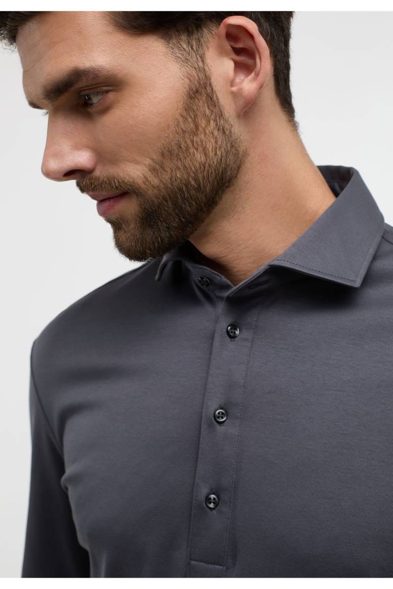 ETERNA 1863 Modern Fit Longsleeve Poloshirt grau, Einfarbig