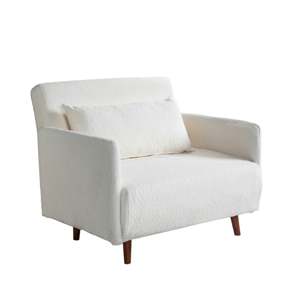 BELUSHI - Fauteuil convertible en tissu bouclette ecru