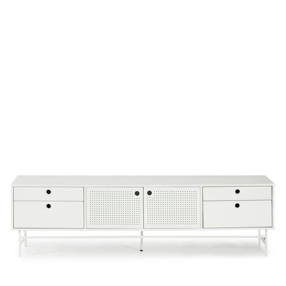 PUNTO - Meuble tv en bois 2 portes 4 tirroirs L180cm blanc