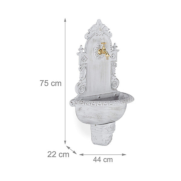 Fontaine Mural Style Antique Robinet Evier Jardin Fonte aluminium 75 x 44,5cm x 22 cm Blanc