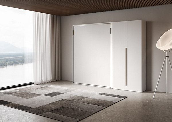 Lit français escamotable vertical Versia Sofà 140 avec armoire 2 portes droite en blanc