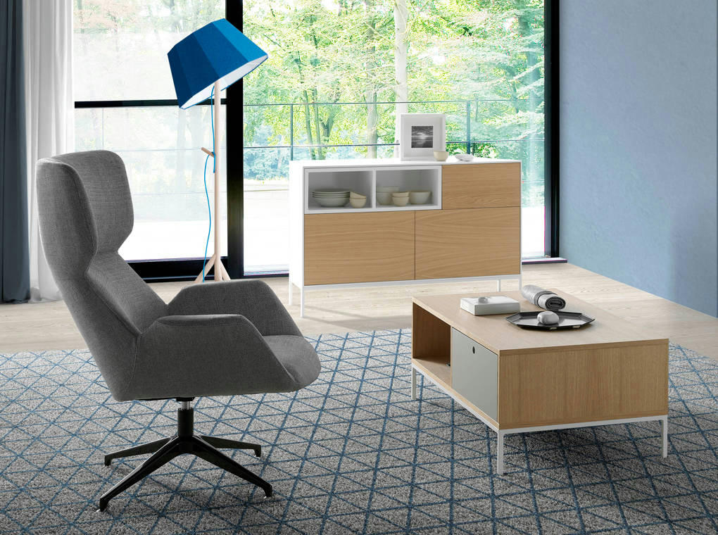 - Table basse rectangulaire en chêne, acier Blanc et  Gris