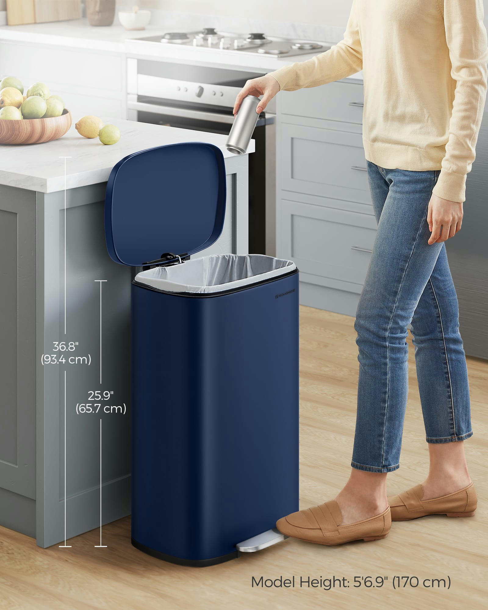 - Poubelle de cuisine 50l acier plastique bleu