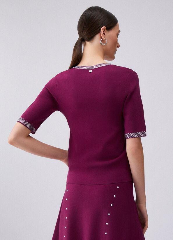 T-shirt in maglia con strass