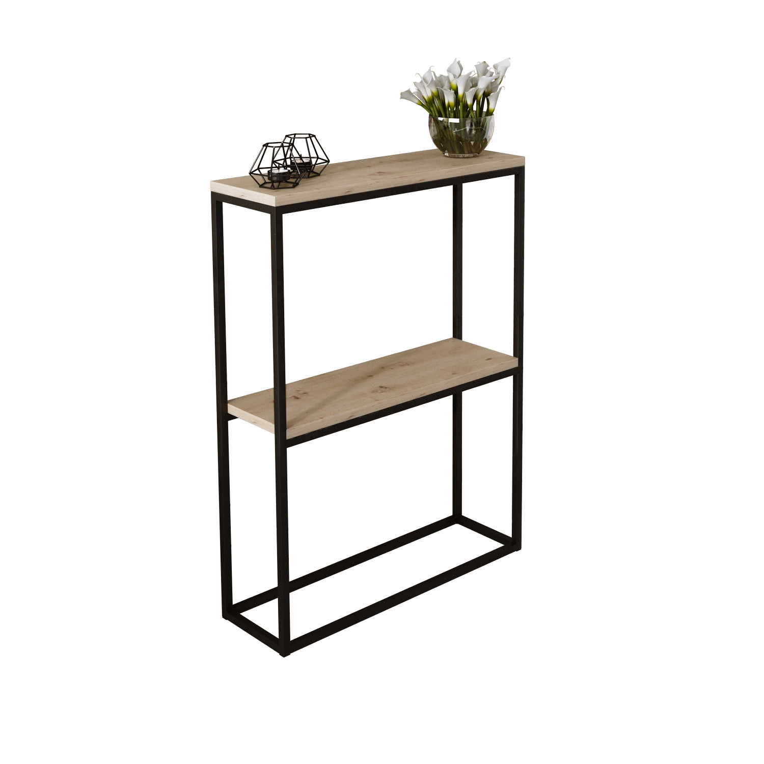 Konsola Podwójna Z Półką Przedpokój Loft 60x20h80 Czarna Blat Dąb Artisan