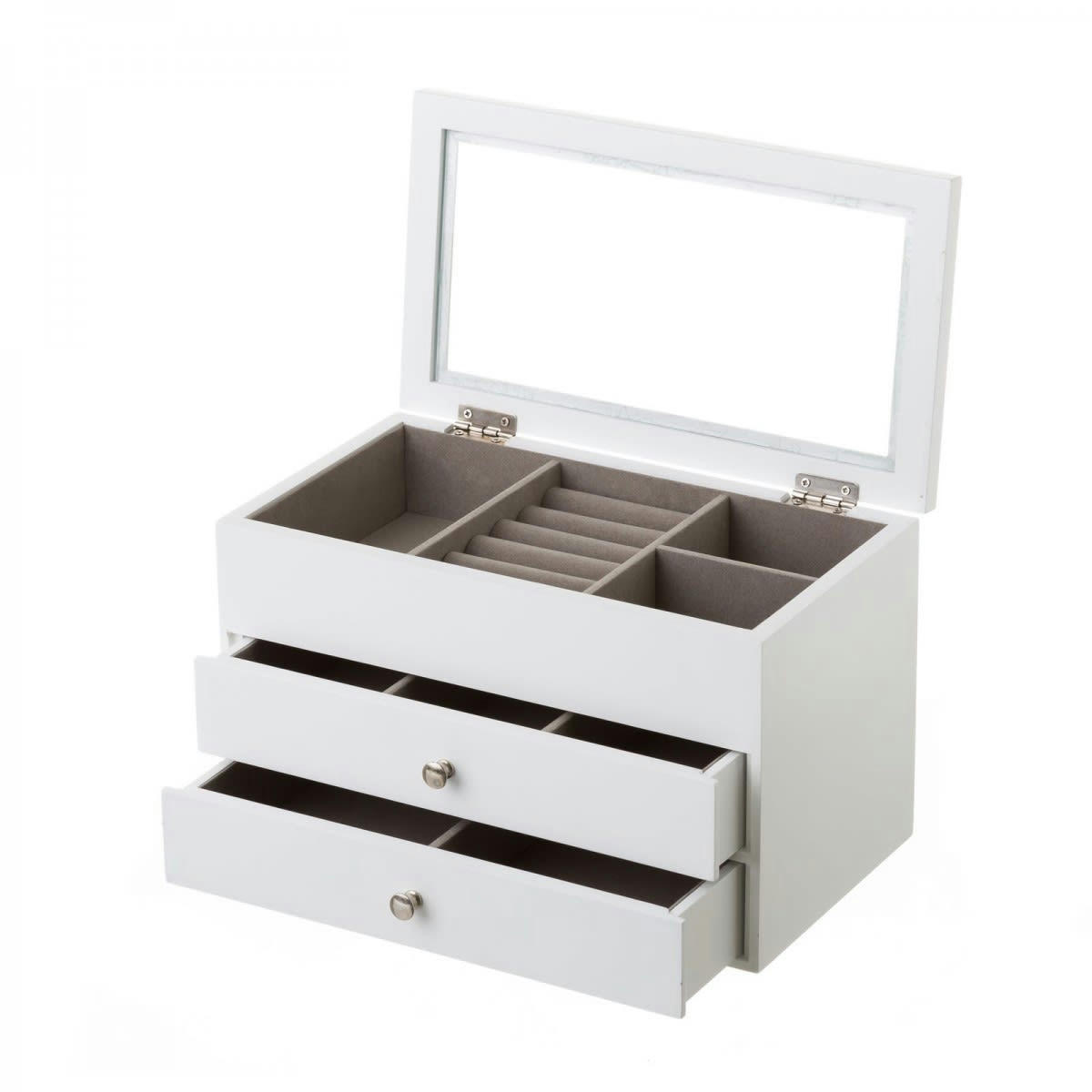 - Coffret à bijoux en bois blanc avec 2 tiroirs