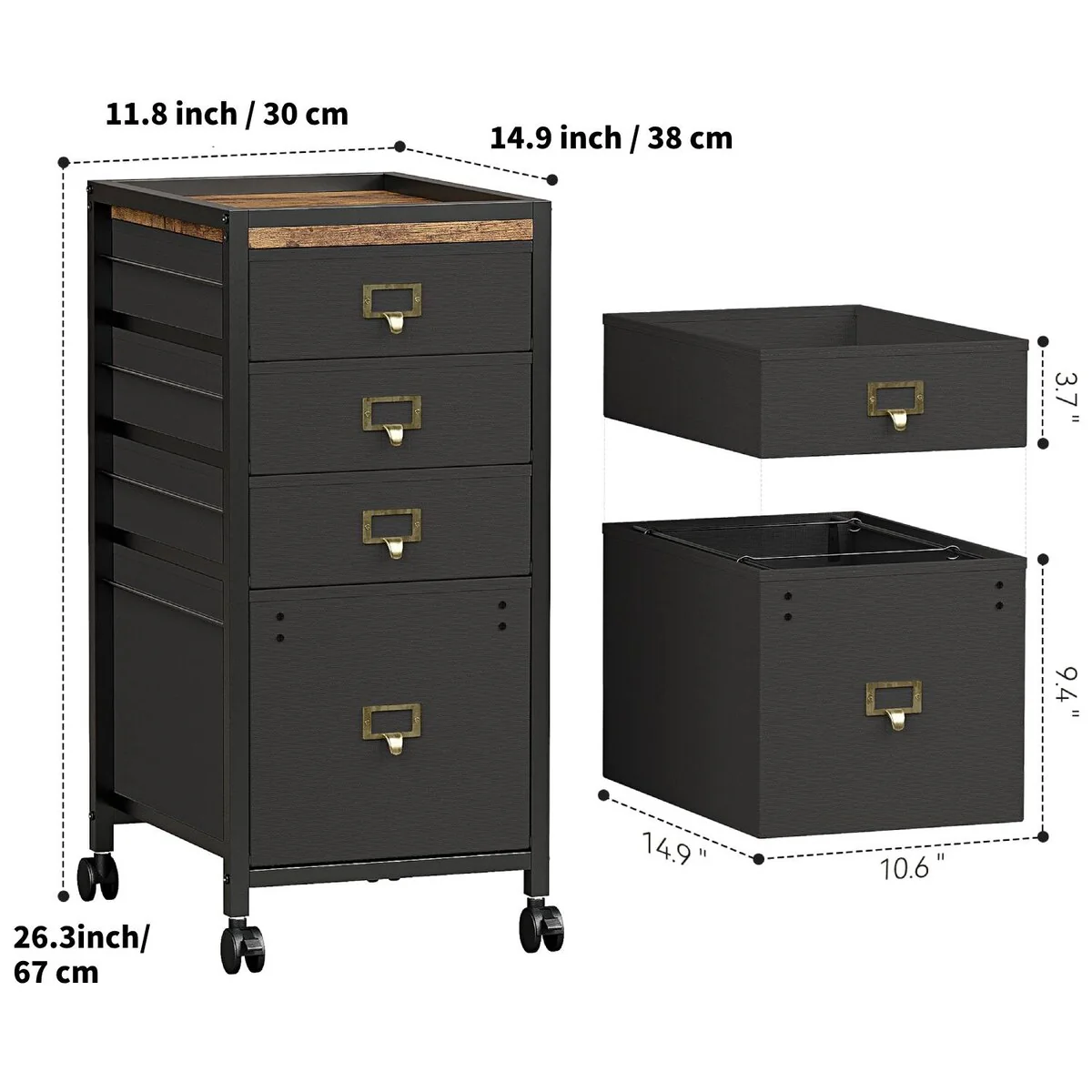 4 Drawer Under Desk Mobile File Cabinet with Wheels