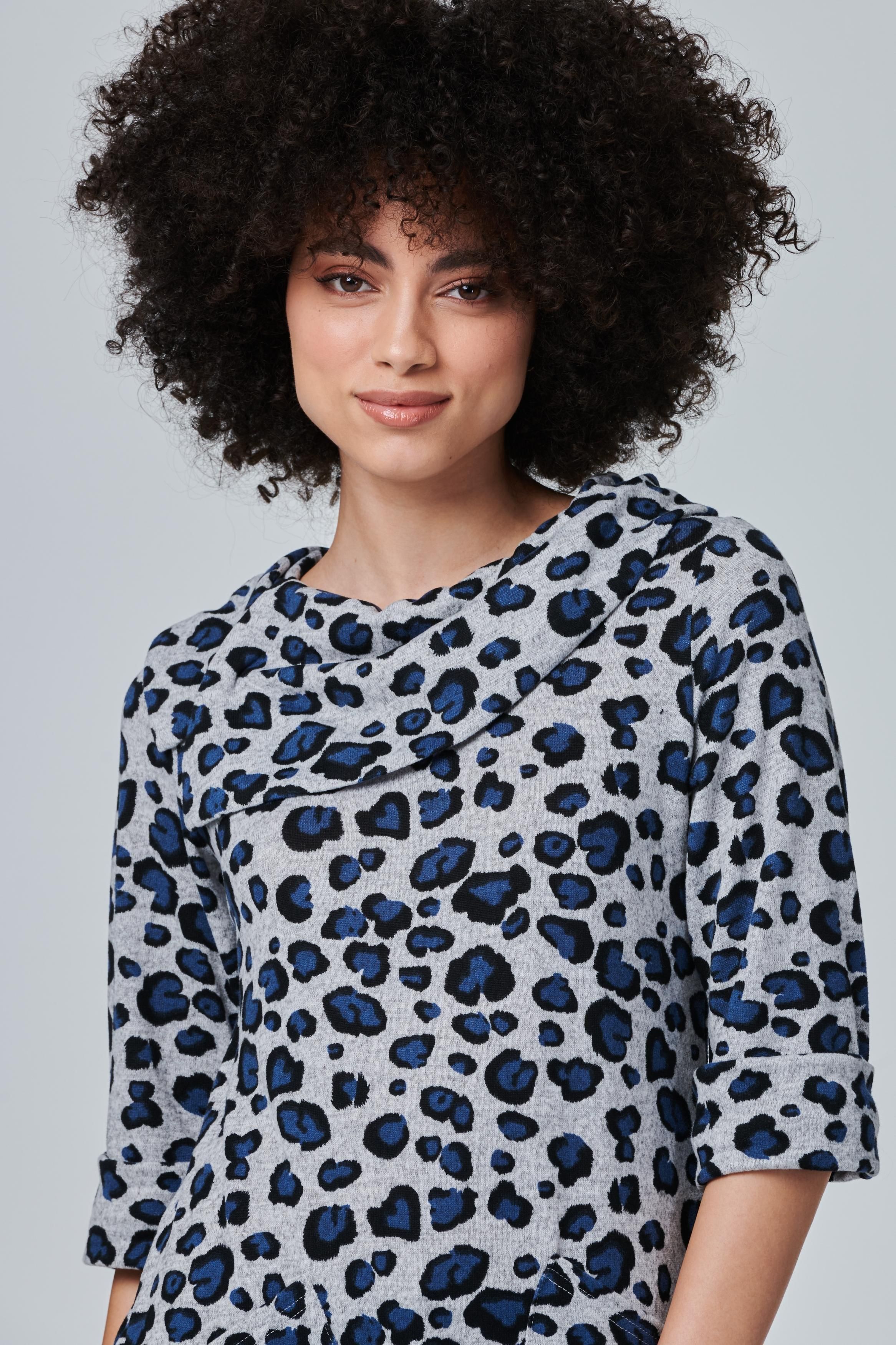 Izabel London Leopard Print Cowl Neck Tunic Top