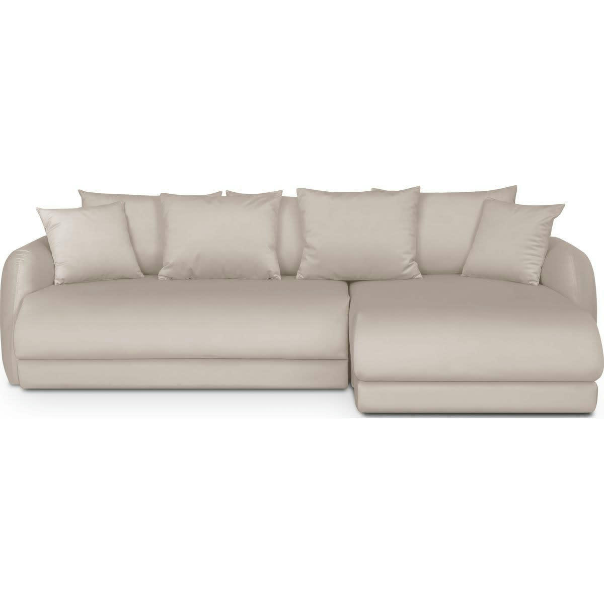 GIULIA - Canapé d'angle droit 5 places convertible + coffre, velours crème