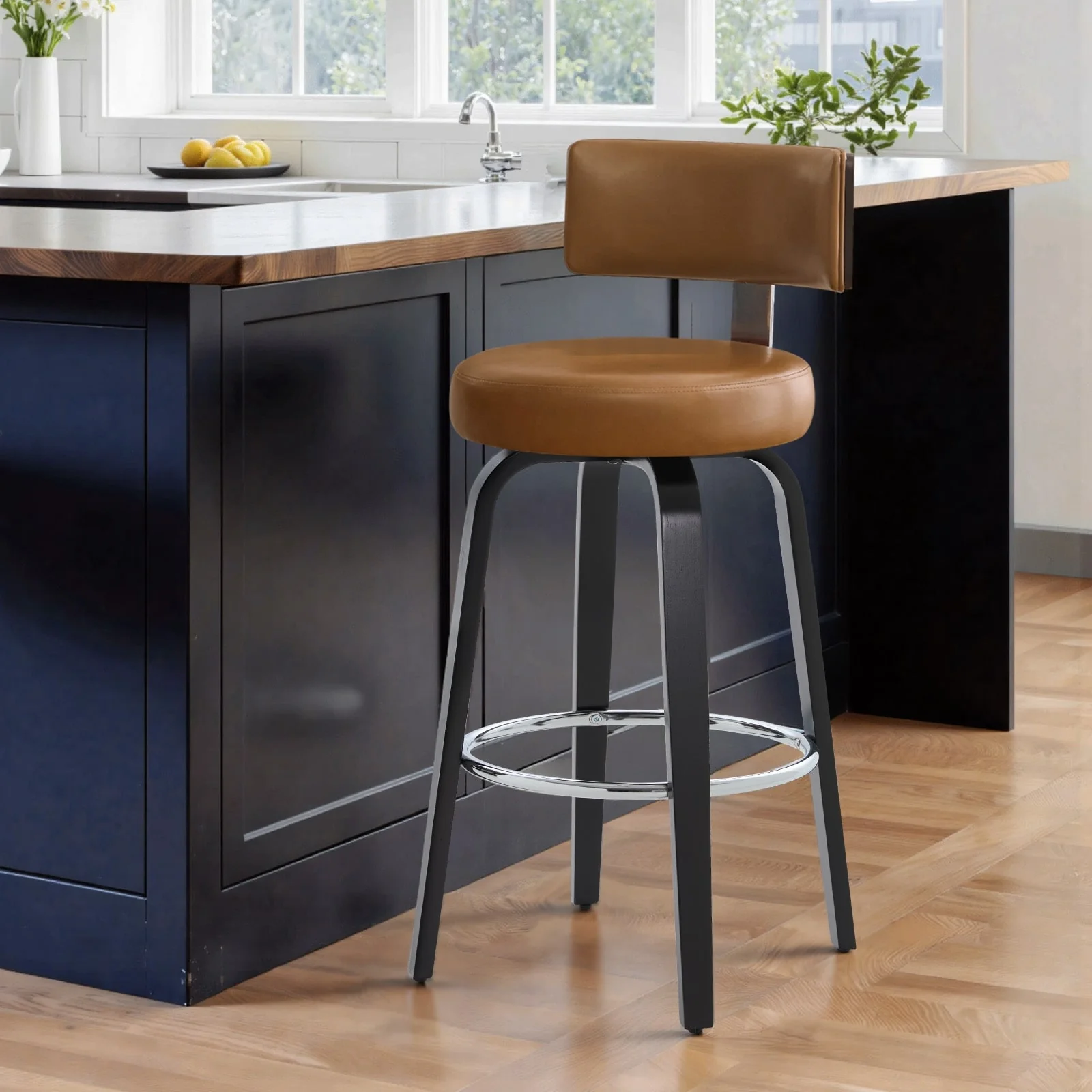 Upholstered Swivel Counter/ Bar Stools with T-Shaped Backrest