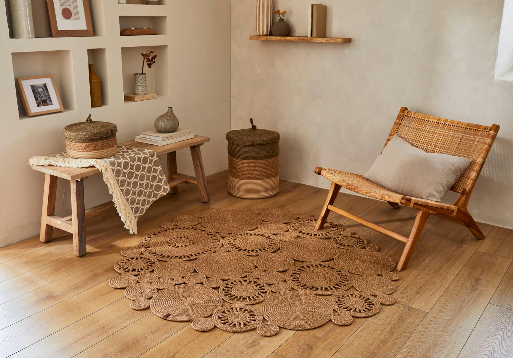 LIMA - Tapis bohème tissé main aspect jute beige