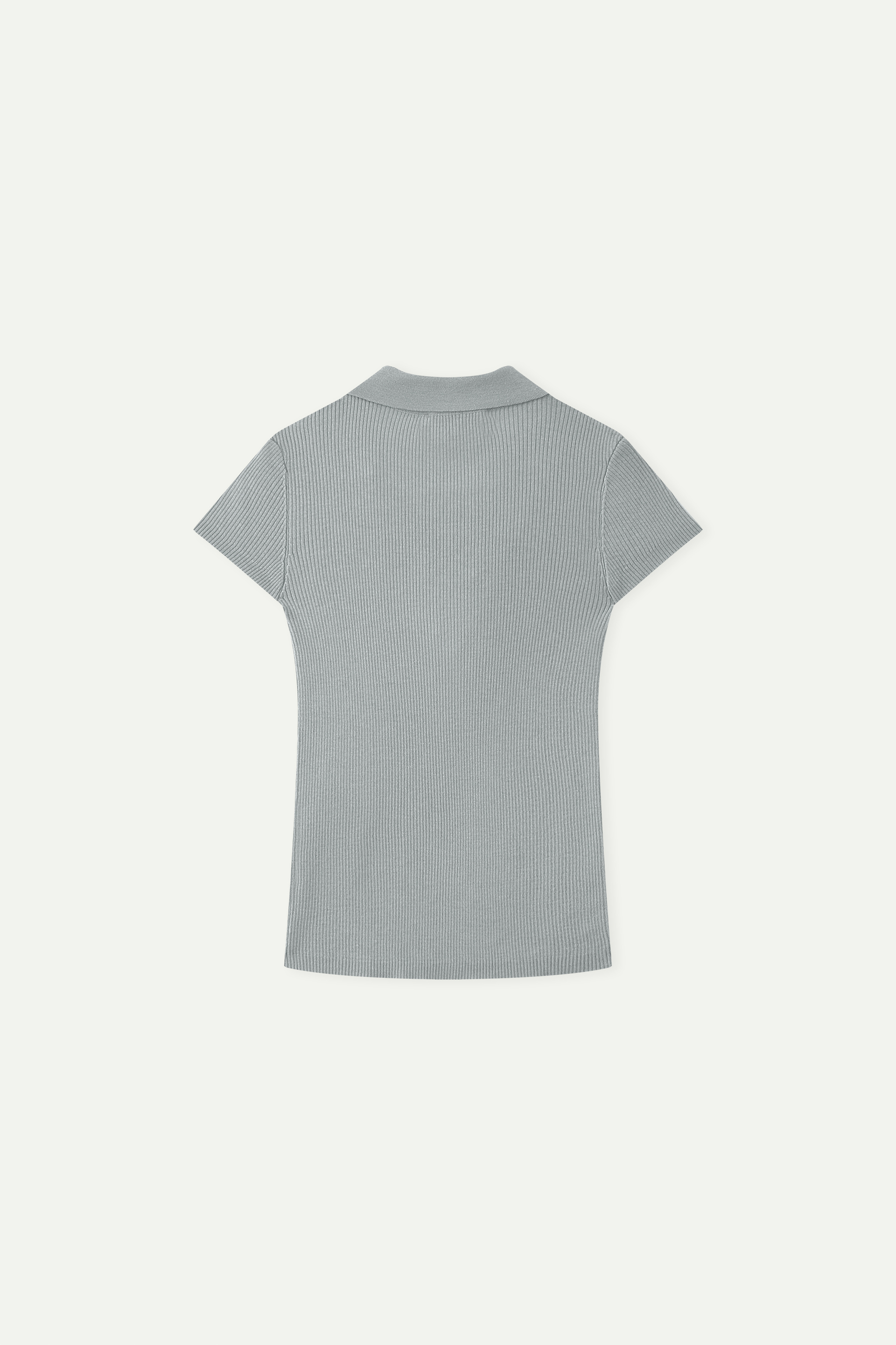 Ribbed Knit Polo Short-Sleeve Top