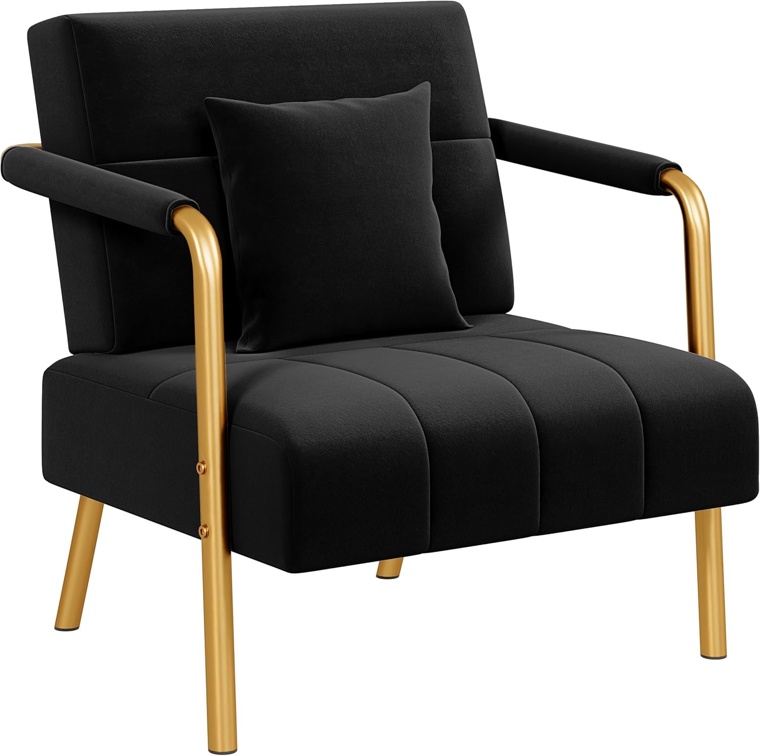Yaheetech 30 W Modern Sofa Small Sofa Luxurious Velvet Fabric Couch with Gold-Tone Metal Arms and Legs for Living Room, Home Office, Studio Black