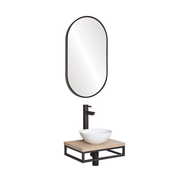 Meuble lave-mains SOHO plan fin p-serviette dessous vasque blc rob miroir