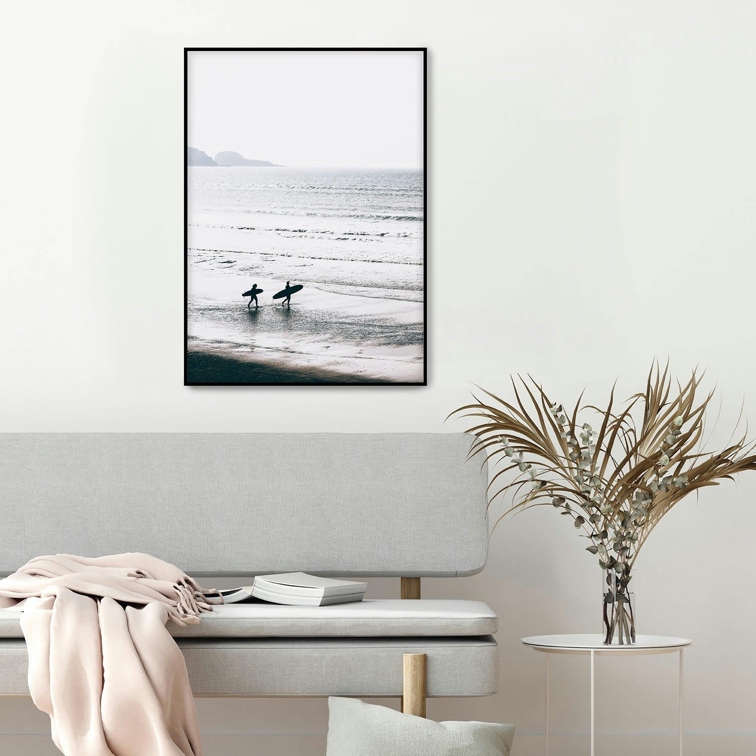 PLAYA - Affiche avec cadre noir - Surf au coucher du soleil - 30x40