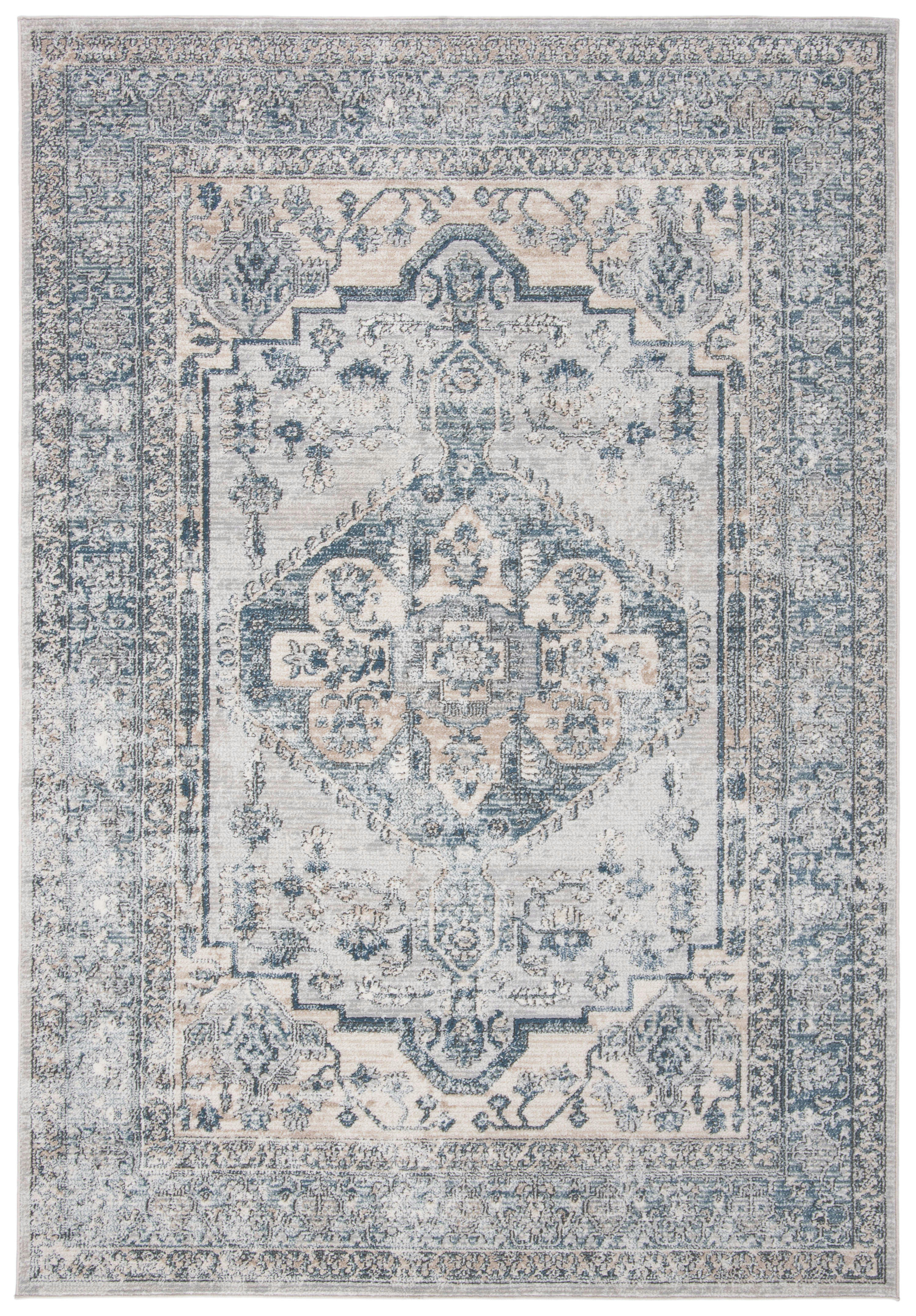 OREGON - Tapis de salon interieur en bleu clair & ivoire, 91 x 152 cm