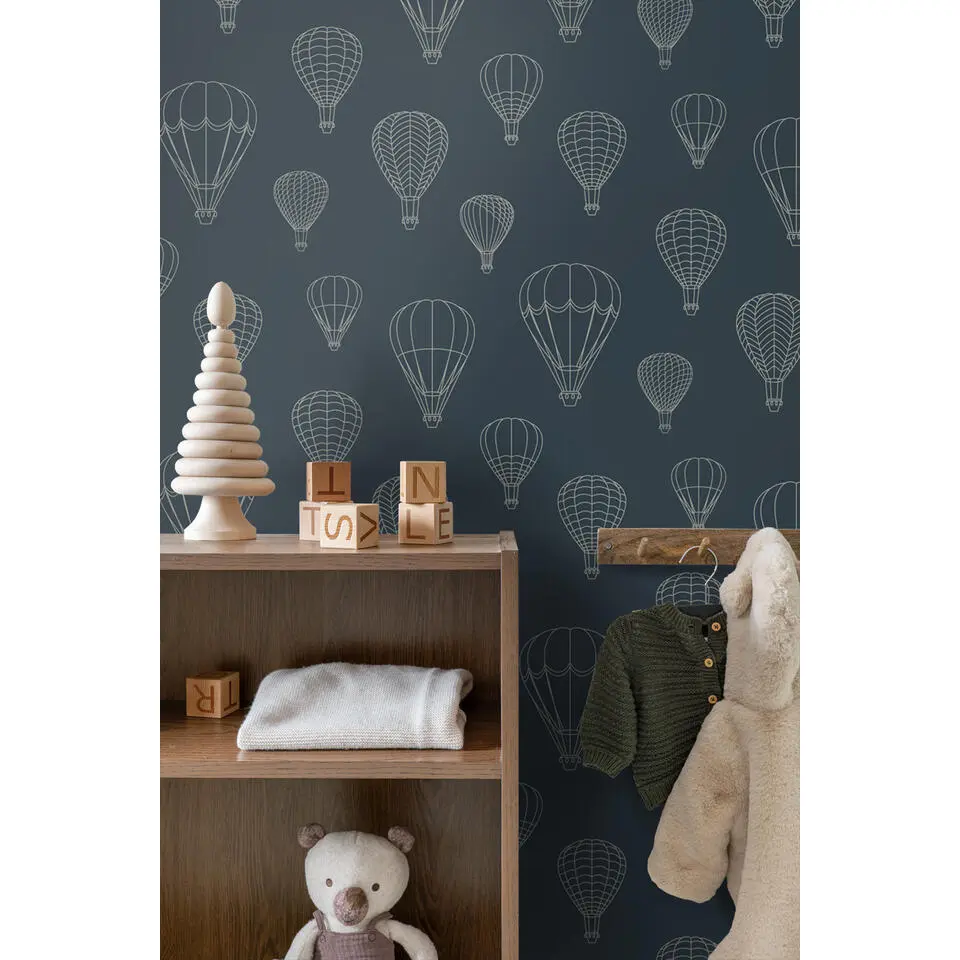 ESTAhome behang luchtballonnen donkerblauw - 50 x 900 cm