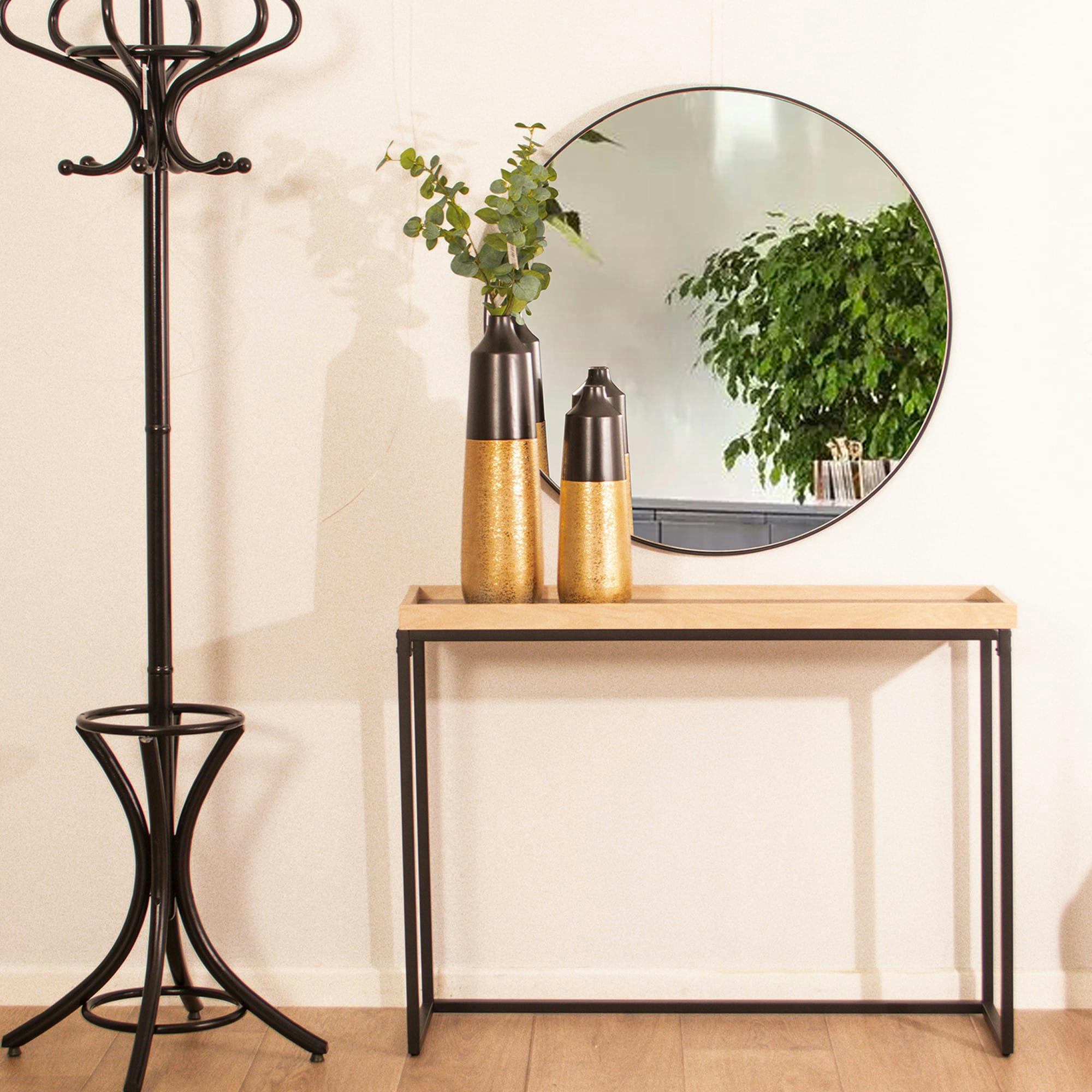 - Console en métal noir et bois 100x30x75.5cm