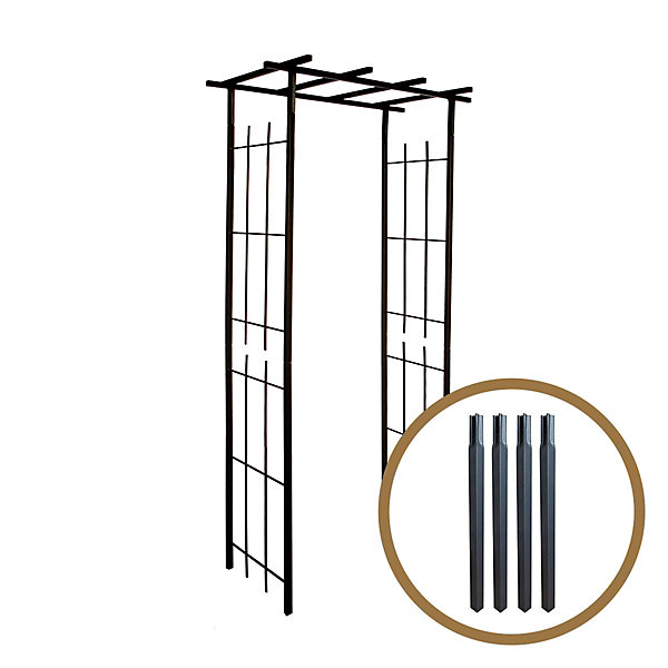 Arche de jardin pergola en fer vieilli tubes carrés petit modèle   4 supports poteaux à enfoncer