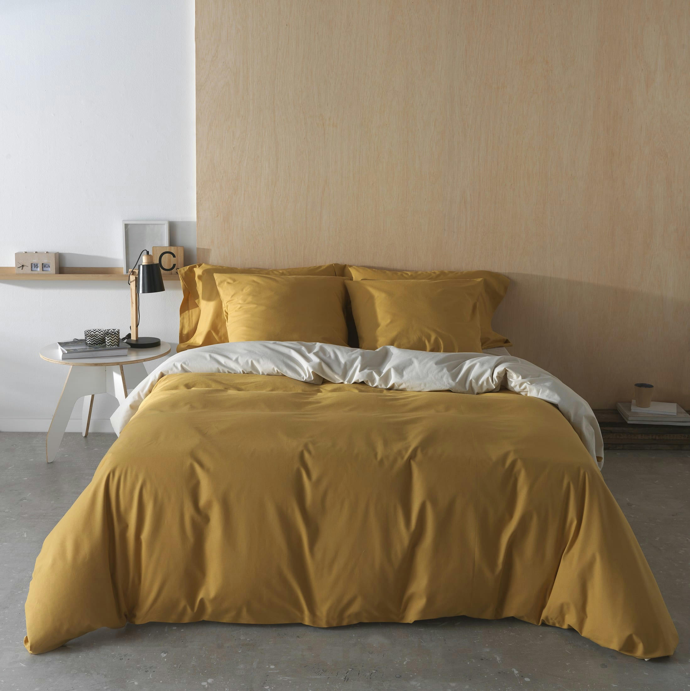 BEIGE LINO/OCRE - Housse de couette bicolore Lin/ Ocre 100% coton 200 fils 140x200 cm