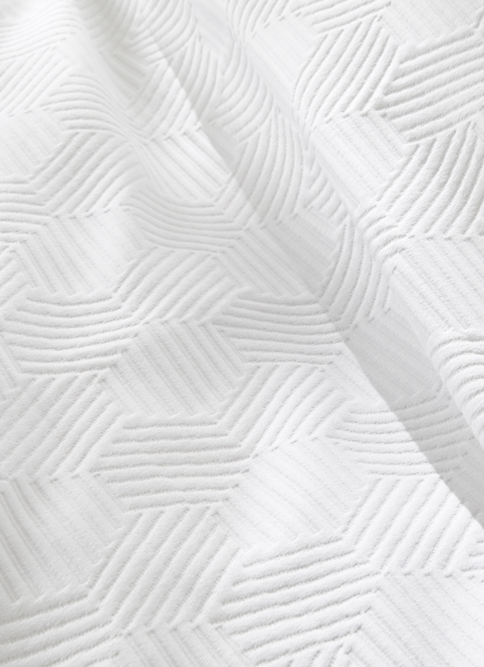 JETÉ DE LIT JACQUARD EN COTON MOTIFS GÉOMÉTRIQUE BLANC