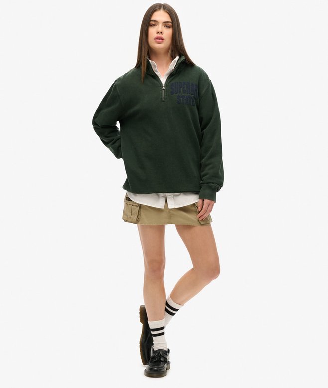 Oversized Vintage Athletic Zip Henley Jumper