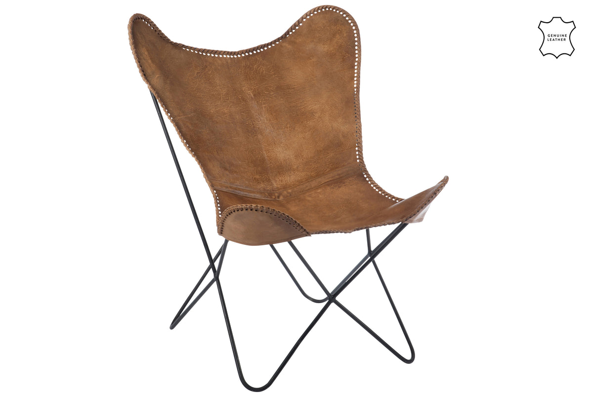 J-Line loungestoel voor binnen - leer/metaal - cognac