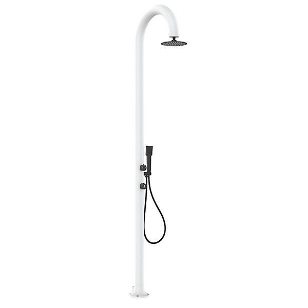 Douche blanche alu avec douchette double entree et anticalcaire