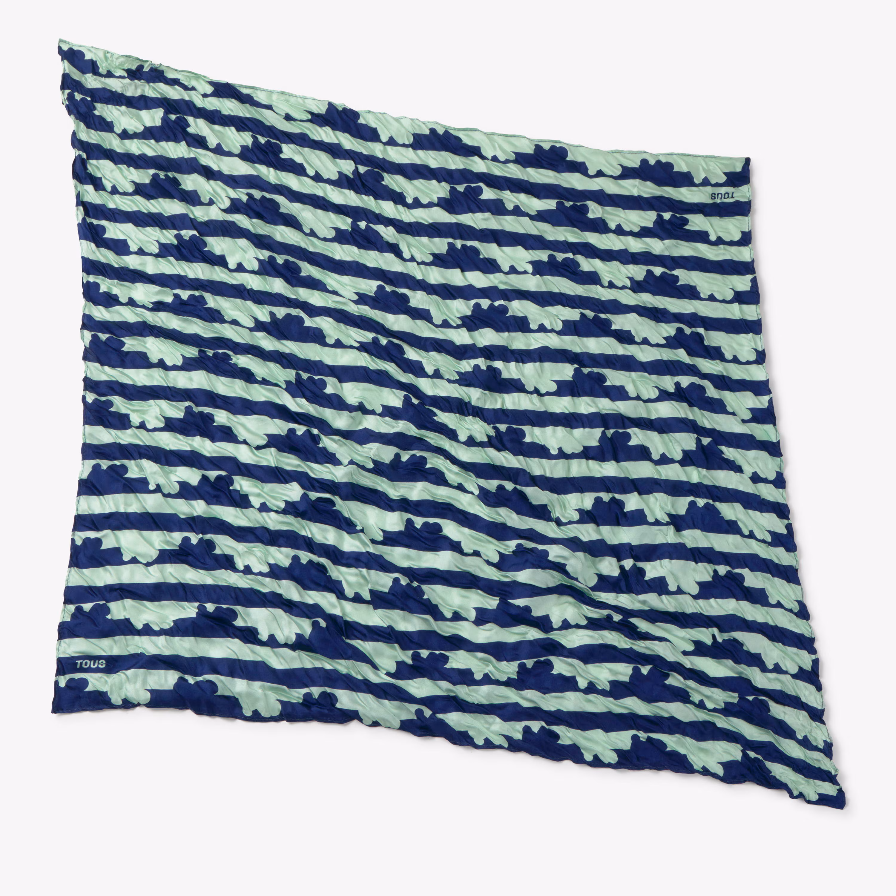 Pañuelo de seda azul oscuro y menta TOUS Bear Stripes