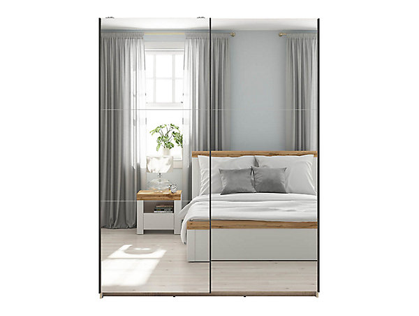 Armoire coulissante Placard avec miroir coloris chêne Sonoma - Longueur 153,5 x Profondeur 60 x Hauteur 195,5 cm