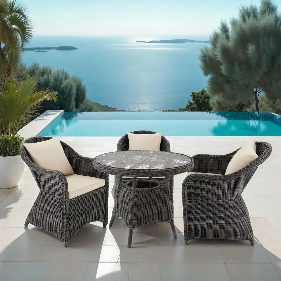 tectake Wicker tuinset Z&uuml;rich 3 1 met aluminium frame - Grijs