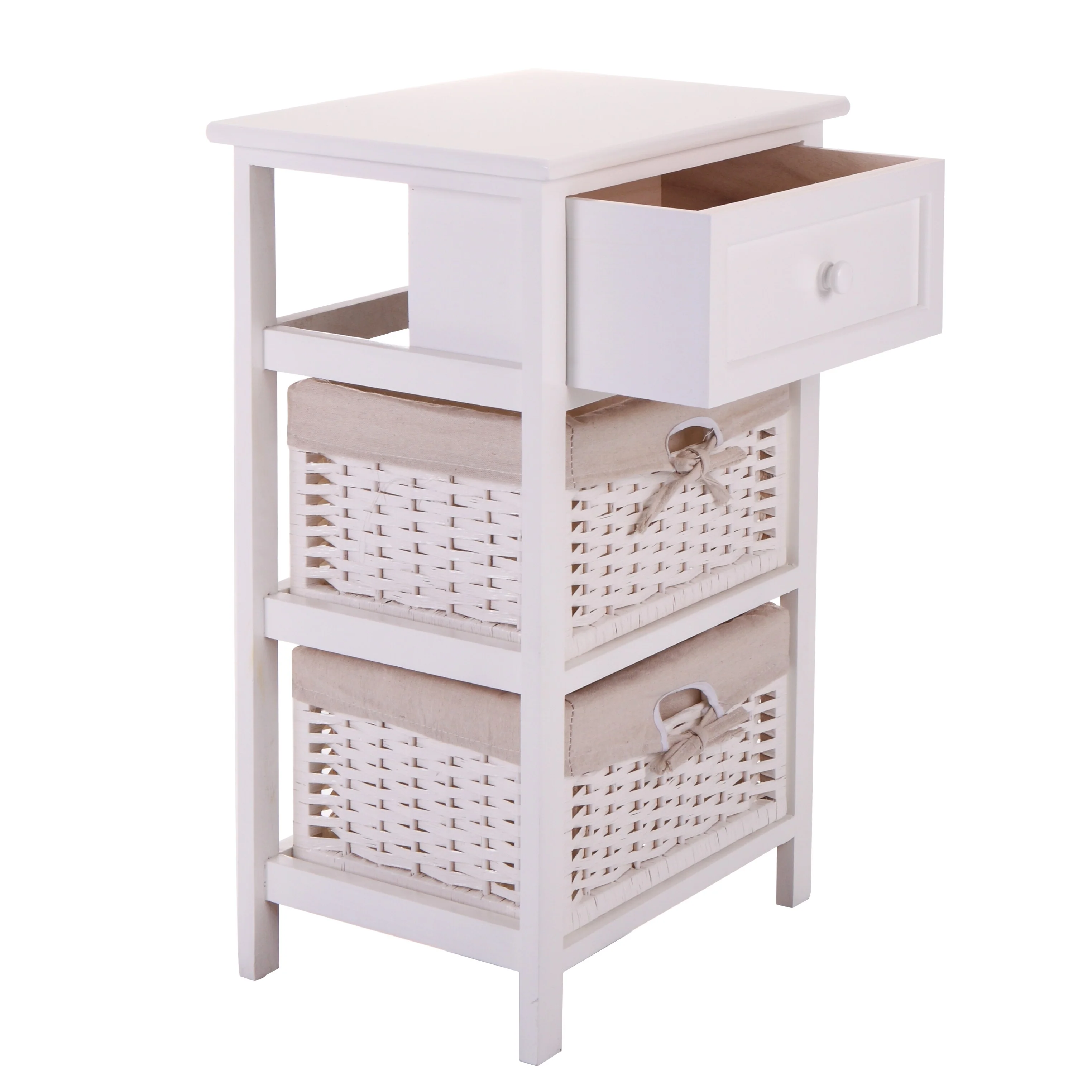 One Drawer Nightstand With Two Removable Baskets, Storage Bedside Table, Modern End Table With Tall Legs