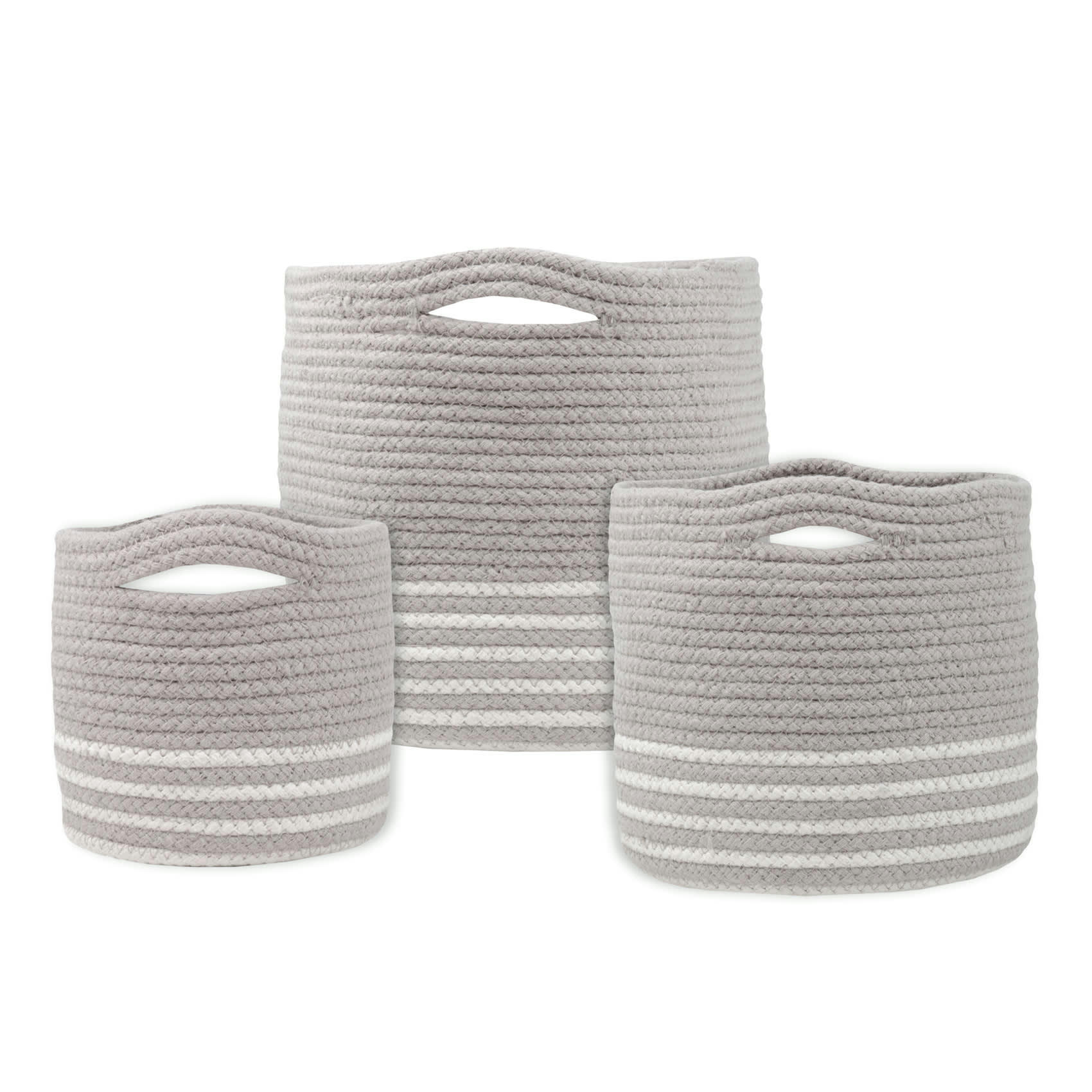 BANAO - Set de 3 paniers ronds à anses coton gris