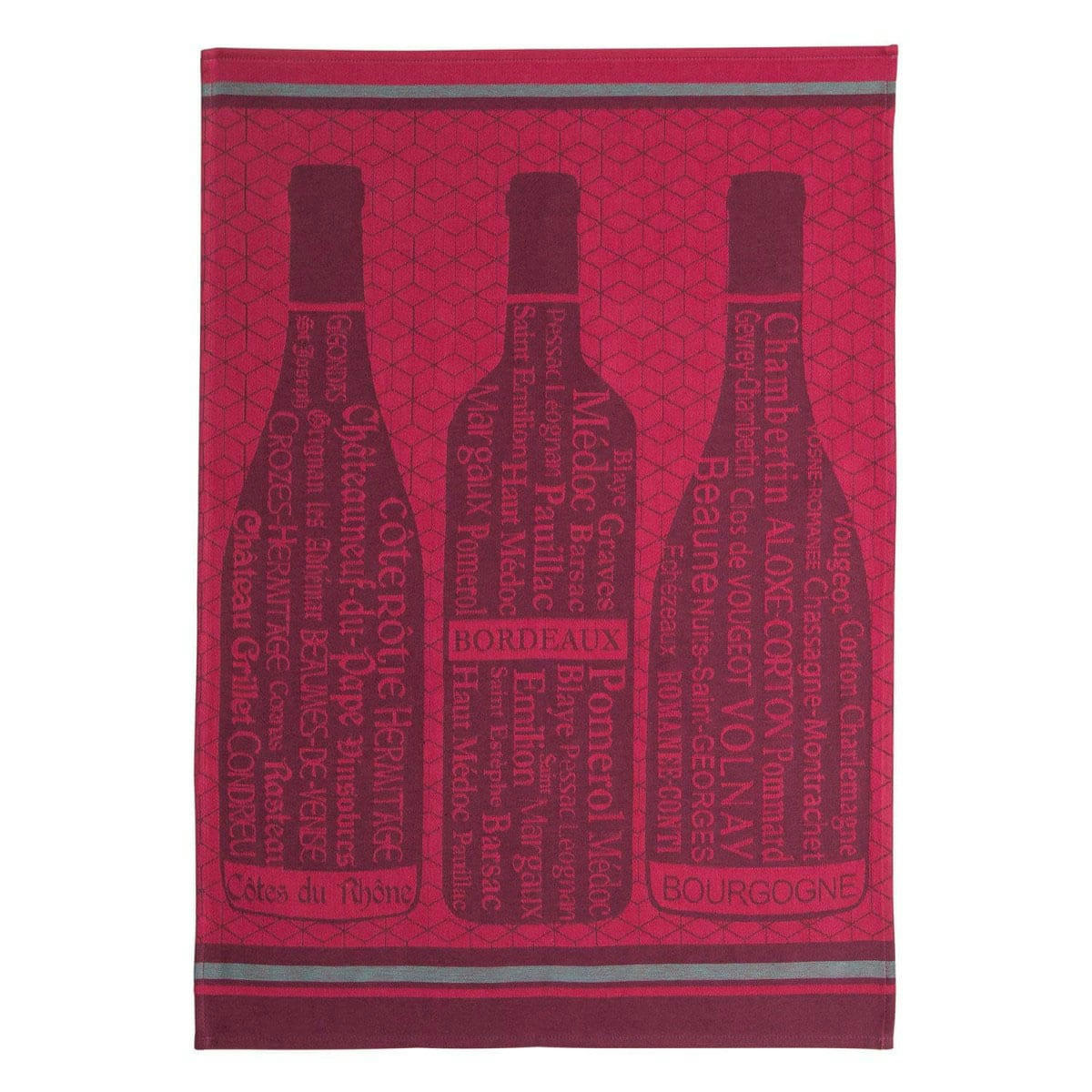 BOUTEILLE DE VIN - Torchon en coton rouge 50x75