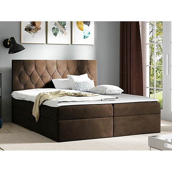 Lit continental Baltimore 159, Unique, Marron, Tissu, Disponible