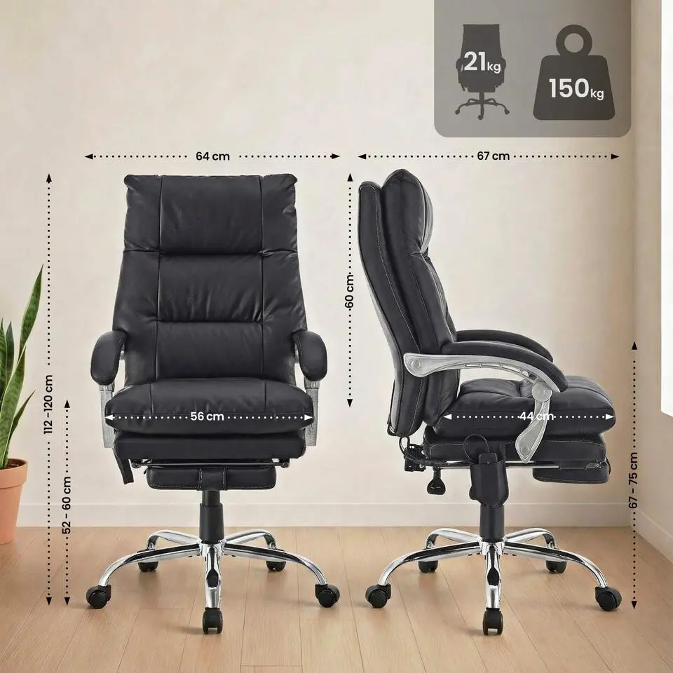 CLP Bureaustoel Sirba chroom Frame - Kunstleer - zwart