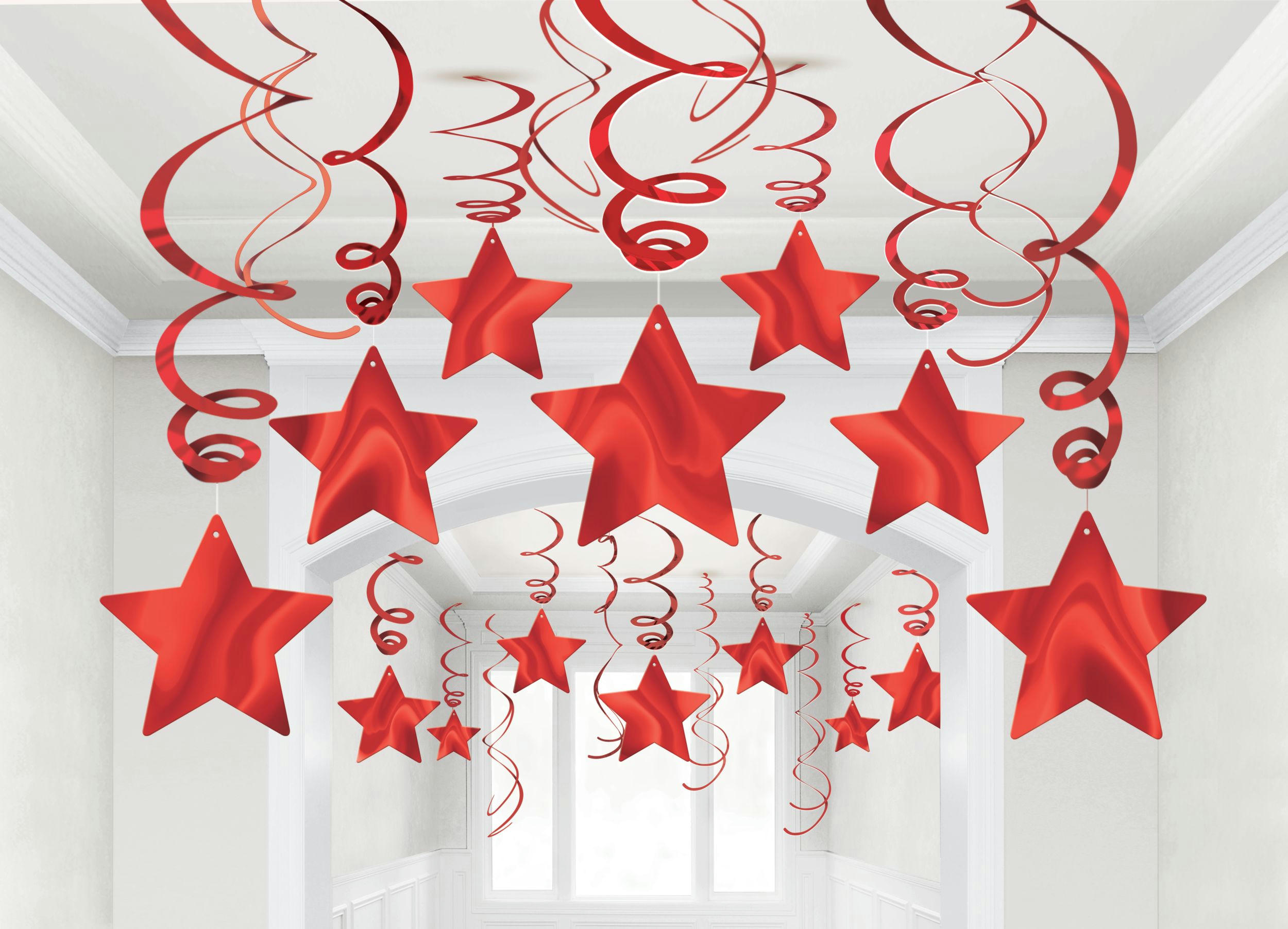 Red Star Swirl Decorations, 30-ct