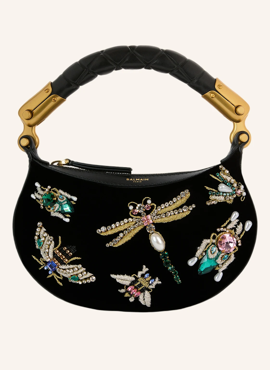 BALMAIN Ebene Insect Mini-Tasche aus besticktem Samt