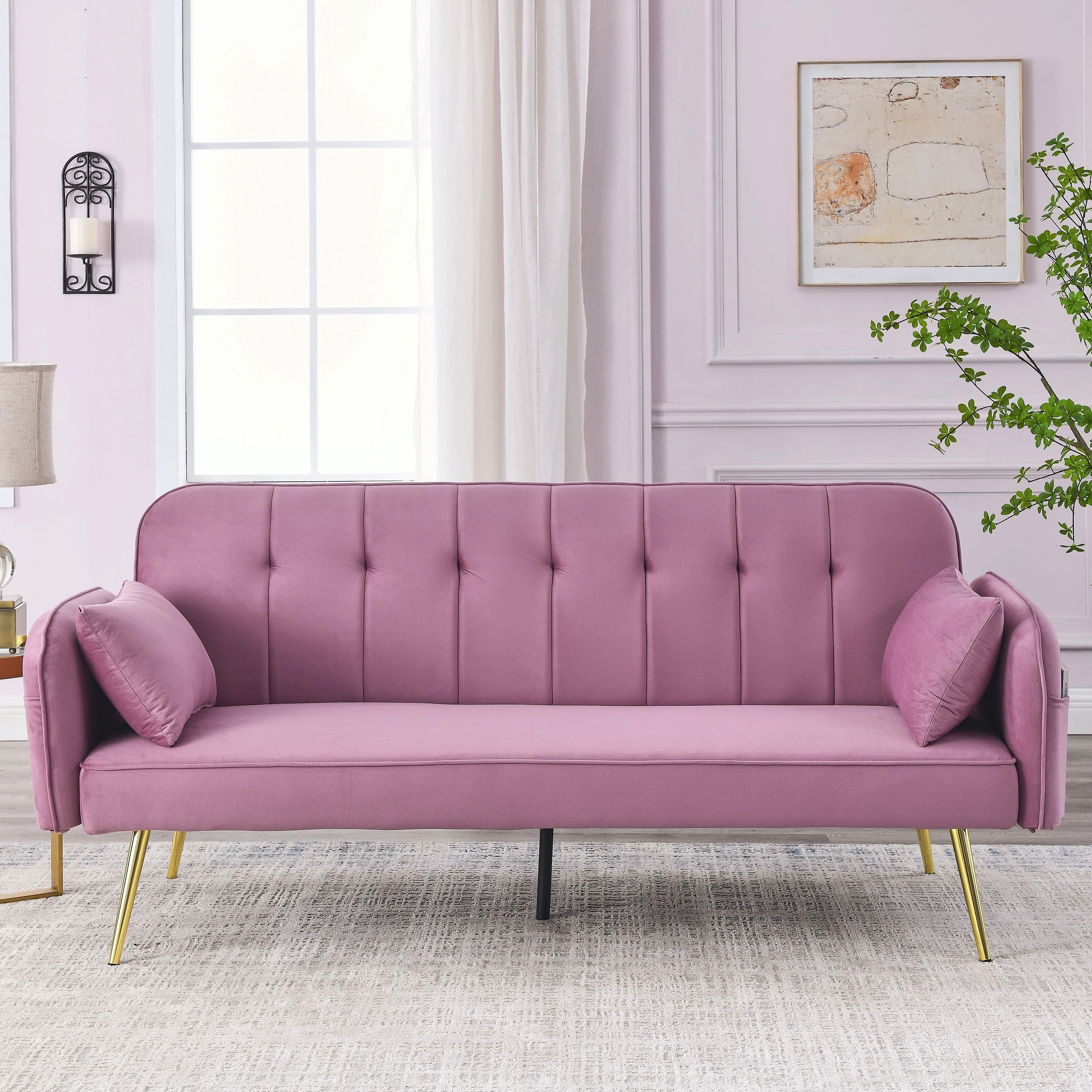 Pink 72.5 Velvet Convertible Sofa Bed