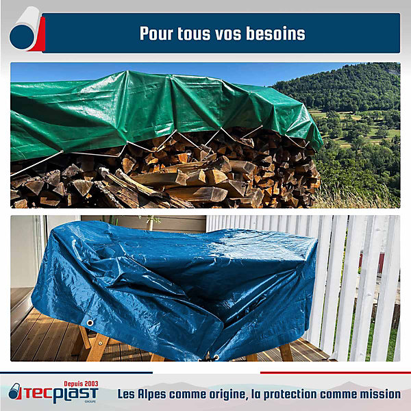 Pack 2 Bâches imperméables TECPLAST - Tailles Intermédiaires - 5x8m (x1) HQ250MU   6x10m (x1) SR150MU - PD2MU