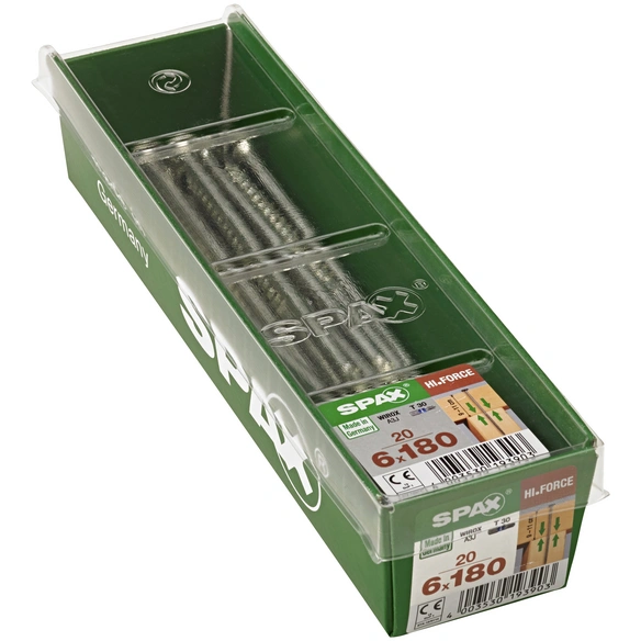 Holzbauschraube, 6 mm, Stahl, 20 Stk., HI.FORCE 6X180 M